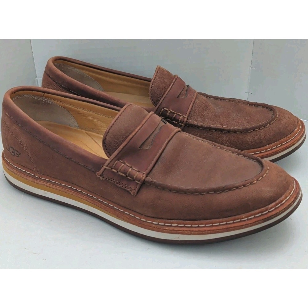 Ugg Mens Tucker Penny Loafer Driving Shoes 1004186 Brown Nubuck Leather Sz 10.5